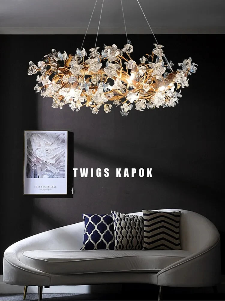 Lustre branches cuivre et cristal nordique fait main – vue 2